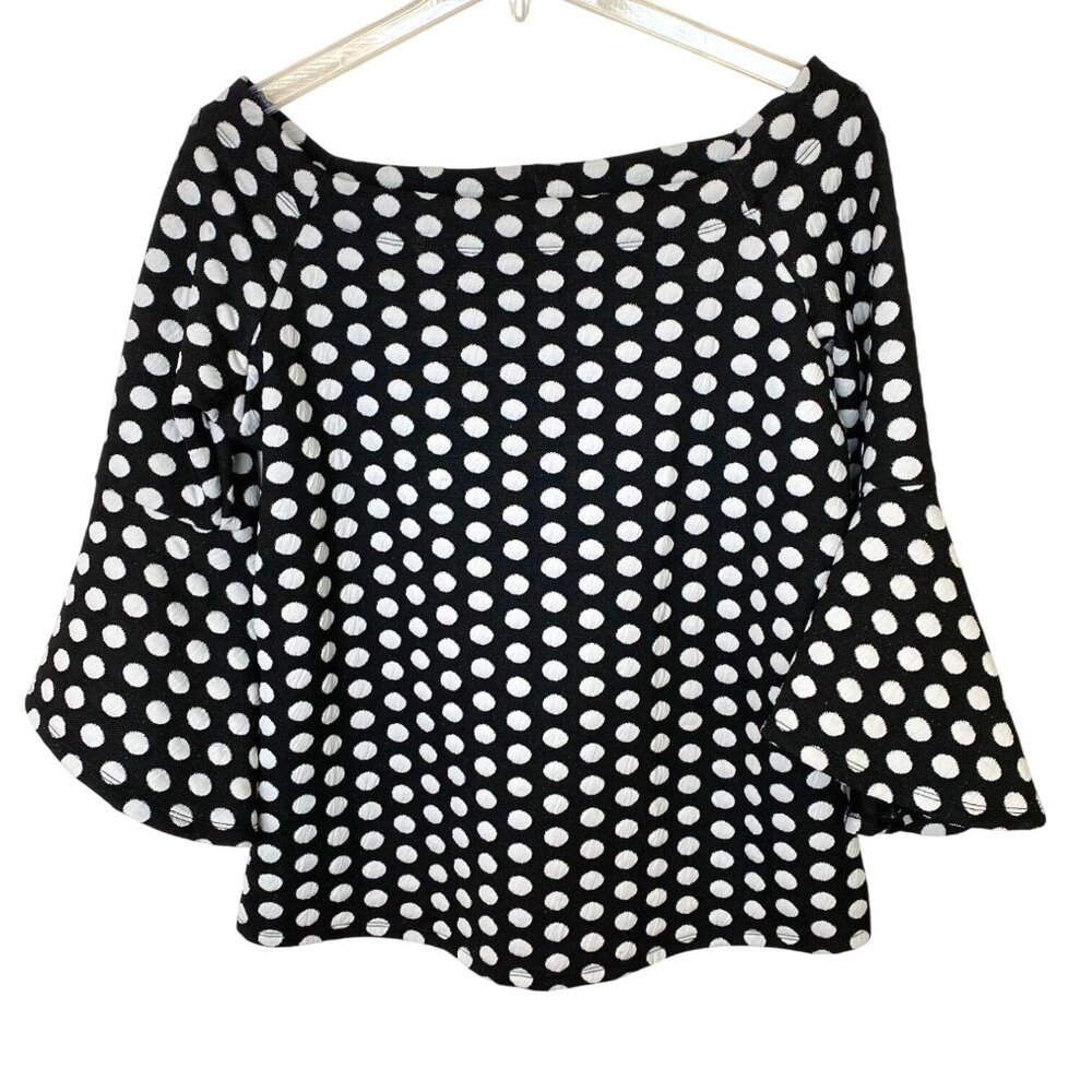 Nygard Women's Black and White Polka Dot Bell Sleeve Knit Blouse Size L/G Y2K